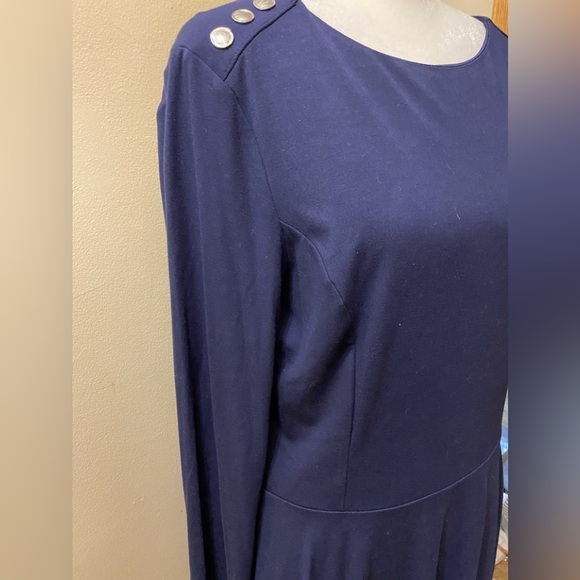 White House Black Market Navy LS Knit A-line w/btns Long Sleeve Dress 12 NWT - Picture 5 of 11